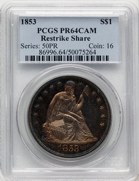 1853 Restrike CA Proof Seated Dollar PCGS PR64