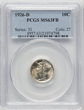 1926-D 10C FB Mercury Dime PCGS MS63