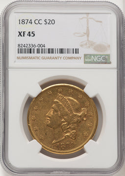 1874-CC $20 Liberty Double Eagle NGC XF45