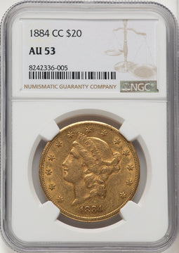 1884-CC $20 Liberty Double Eagle NGC AU53 (177245002)