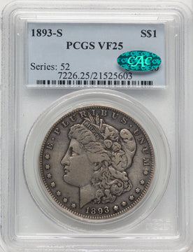 1893-S CAC Morgan Dollar PCGS VF25