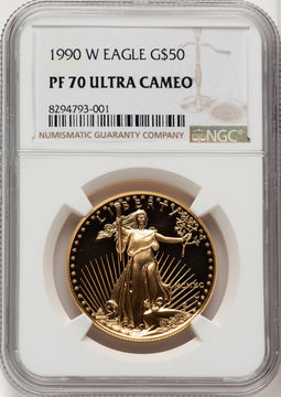 1990-W $50 One-Ounce Gold Eagle Brown Label NGC PF70 (776175001)