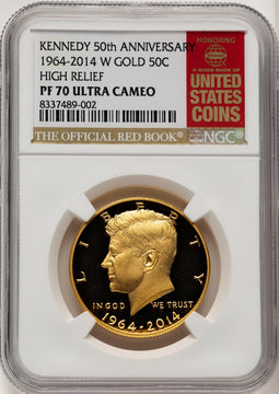 2014-W 50C Kennedy Gold 50th Anniversary Red Book Proof Kennedy Half Dollar NGC PR70 (773005003)