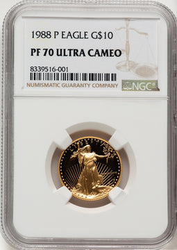 1988-P $10 Quarter-Ounce Gold Eagle Brown Label NGC PF70 (775677005)