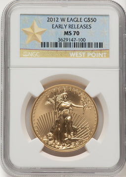 2012-W $50 One Ounce Gold Eagle First Strike ER West Point Star Label NGC MS70