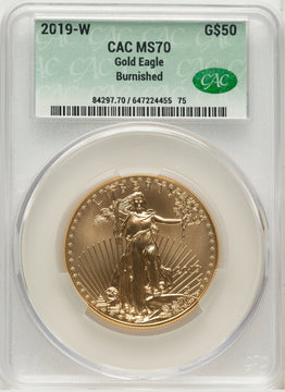 2019-W $50 One-Ounce Gold Eagle Burnished CACG SP70