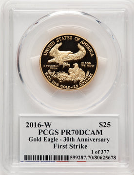 2016-W $25 Half-Ounce Gold Eagle 30th Anniversary First Strike Moy Signature FS PCGS PR70 Ed Moy
