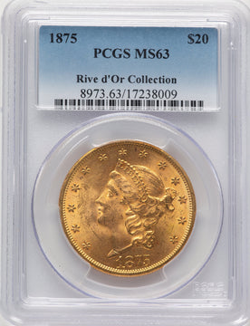 1875 $20 Blue Gradient Liberty Double Eagle PCGS MS63