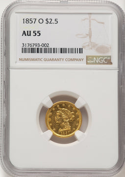 1857-O $2.50 Liberty Quarter Eagle NGC AU55
