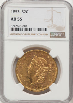 1853 $20 Liberty Double Eagle NGC AU55