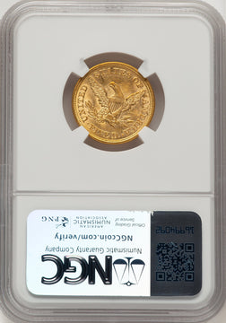 1852 $5 Brown Label Liberty Half Eagle NGC AU58