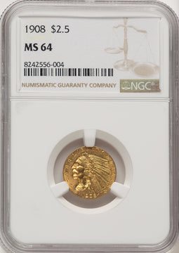 1908 $2.50 Indian Quarter Eagle NGC MS64 (774883016)