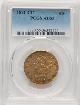 1891-CC $10 Blue Gradient Liberty Eagle PCGS AU55