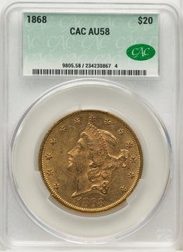 1868 $20 Liberty Double Eagle CACG AU58