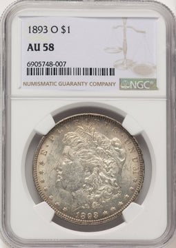 1893-O Brown Label Morgan Dollar NGC AU58