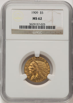 1909 $5 Indian Half Eagle NGC MS62 (775176016)
