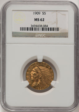 1909 $5 Indian Half Eagle NGC MS62 (775176017)