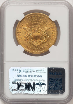 1861-S $20 Brown Label Liberty Double Eagle NGC AU50