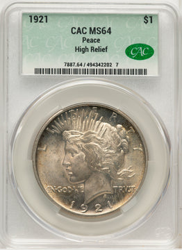 1921 Peace Dollar CACG MS64