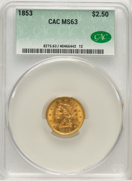 1853 $2.50 Liberty Quarter Eagle CACG MS63