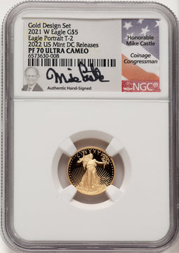 2021-W $5 Tenth Ounce Gold Eagle Type Two FS 2022 US Mint Releases Mike Castle NGC PF70