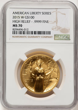 2015-W G$100 American Liberty High Relief Brown Label NGC MS70