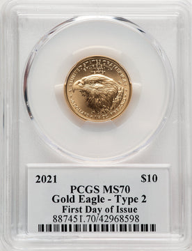 2021 $10 Quarter Ounce Gold Eagle Type Two FDI FDI Thomas Cleveland PCGS MS70