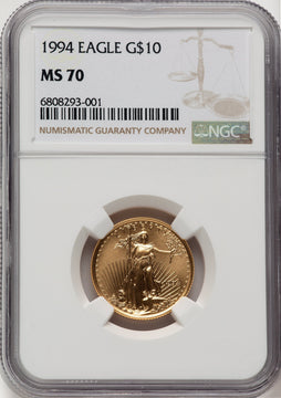 1994 $10 Quarter-Ounce Gold Eagle Brown Label NGC MS70 (765389001)