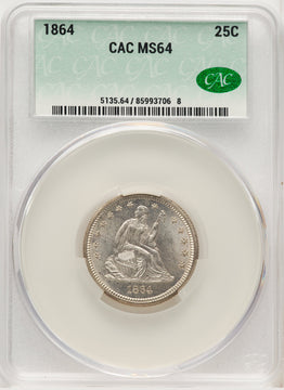 1864 25C Seated Quarter CACG MS64