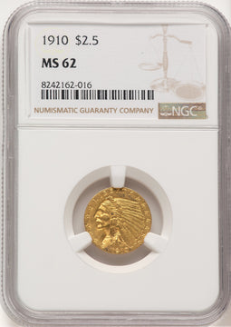 1910 $2.50 Indian Quarter Eagle NGC MS62 (773673035)