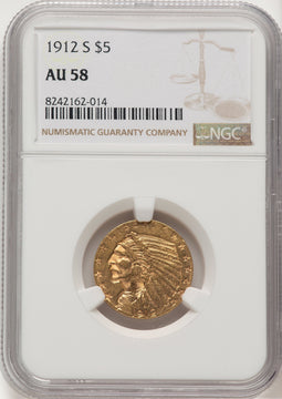 1912-S $5 Indian Half Eagle NGC AU58 (177209001)