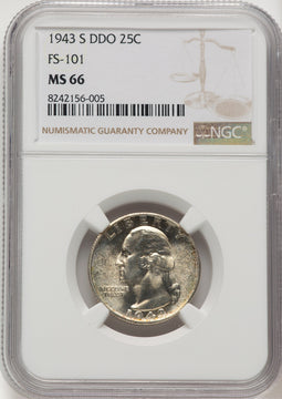1943-S 25C Doubled Die Obverse Washington Quarter NGC MS66