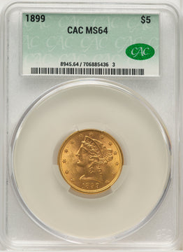 1899 $5 Liberty Half Eagle CACG MS64