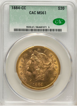 1884-CC $20 Liberty Double Eagle CACG MS61