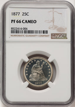 1877 25C CA Proof Seated Quarter NGC PR66