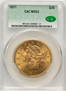 1877 $20 Liberty Double Eagle CACG MS62