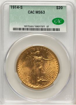 1914-S $20 Saint-Gaudens Double Eagle CACG MS63