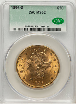 1896-S $20 CACG Plus Liberty Double Eagle CACG MS62+