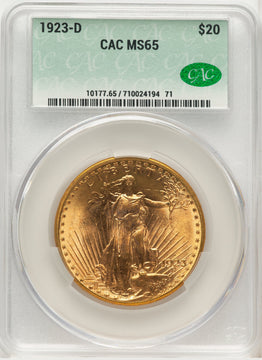 1923-D $20 Saint-Gaudens Double Eagle CACG MS65
