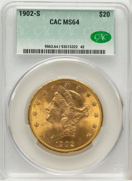1902-S $20 Blue Gradient Liberty Double Eagle CACG MS64