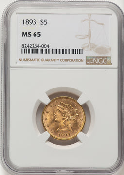 1893 $5 Liberty Half Eagle NGC MS65 (776139015)