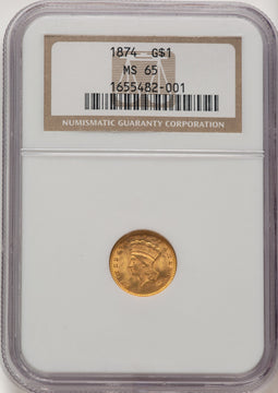 1874 G$1 Gold Dollar NGC MS65 (506640003)