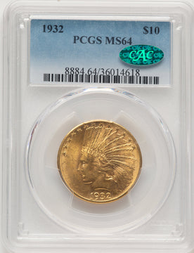 1932 $10 CAC Blue Gradient Indian Eagle PCGS MS64