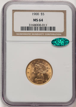 1900 $5 CAC Liberty Half Eagle NGC MS64 (520893026)