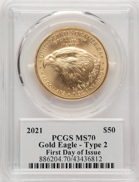 2021 One-Ounce Gold Eagle Type Two FDI Cleveland Blue Eagle FDI Thomas Cleveland PCGS MS70