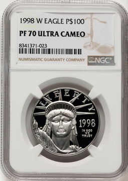 1998-W $100 One-Ounce Platinum Eagle Statue of Liberty Brown Label NGC PF70 (775785015)