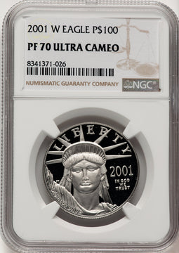 2001-W $100 One-Ounce Platinum Eagle Statue of Liberty Brown Label NGC PF70 (775785018)