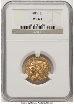 1915 $5 Indian Half Eagle NGC MS63 (777795020)