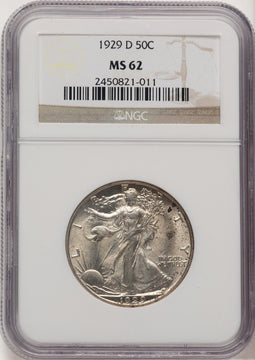 1929-D 50C Walking Liberty Half Dollar NGC MS62