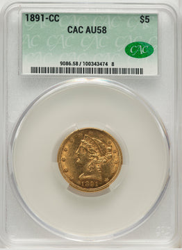 1891-CC $5 Liberty Half Eagle CACG AU58